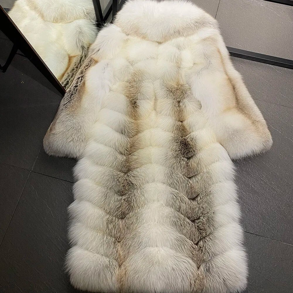 Pattern Real Fox Fur Coats X-Long Big Collar