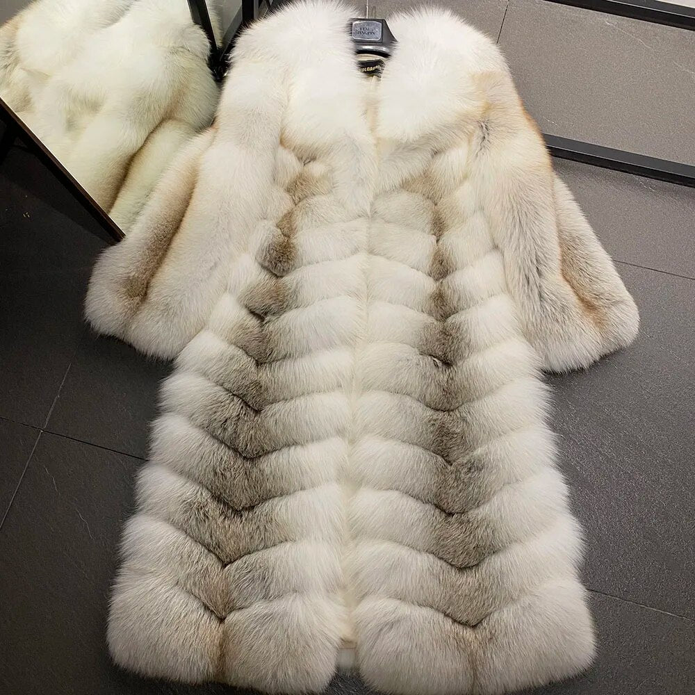 Pattern Real Fox Fur Coats X-Long Big Collar