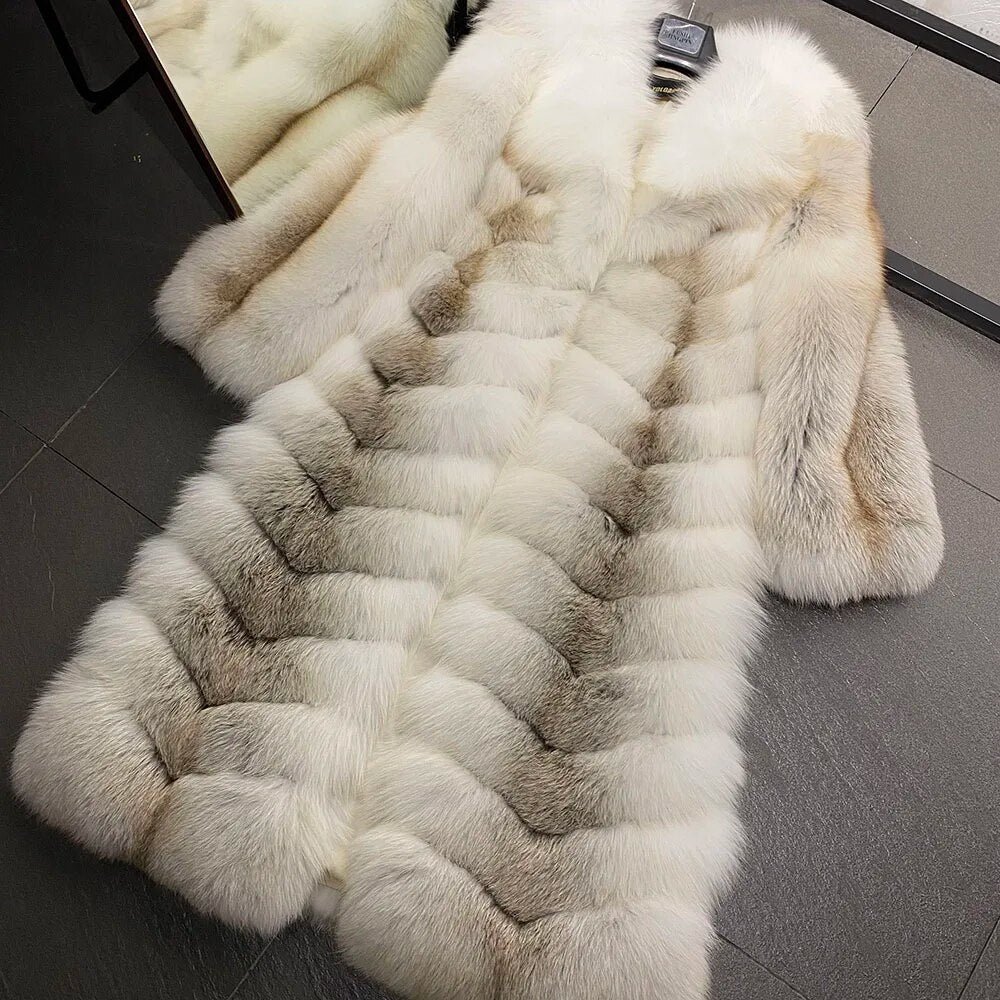 Pattern Real Fox Fur Coats X-Long Big Collar