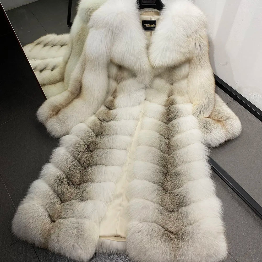 Pattern Real Fox Fur Coats X-Long Big Collar