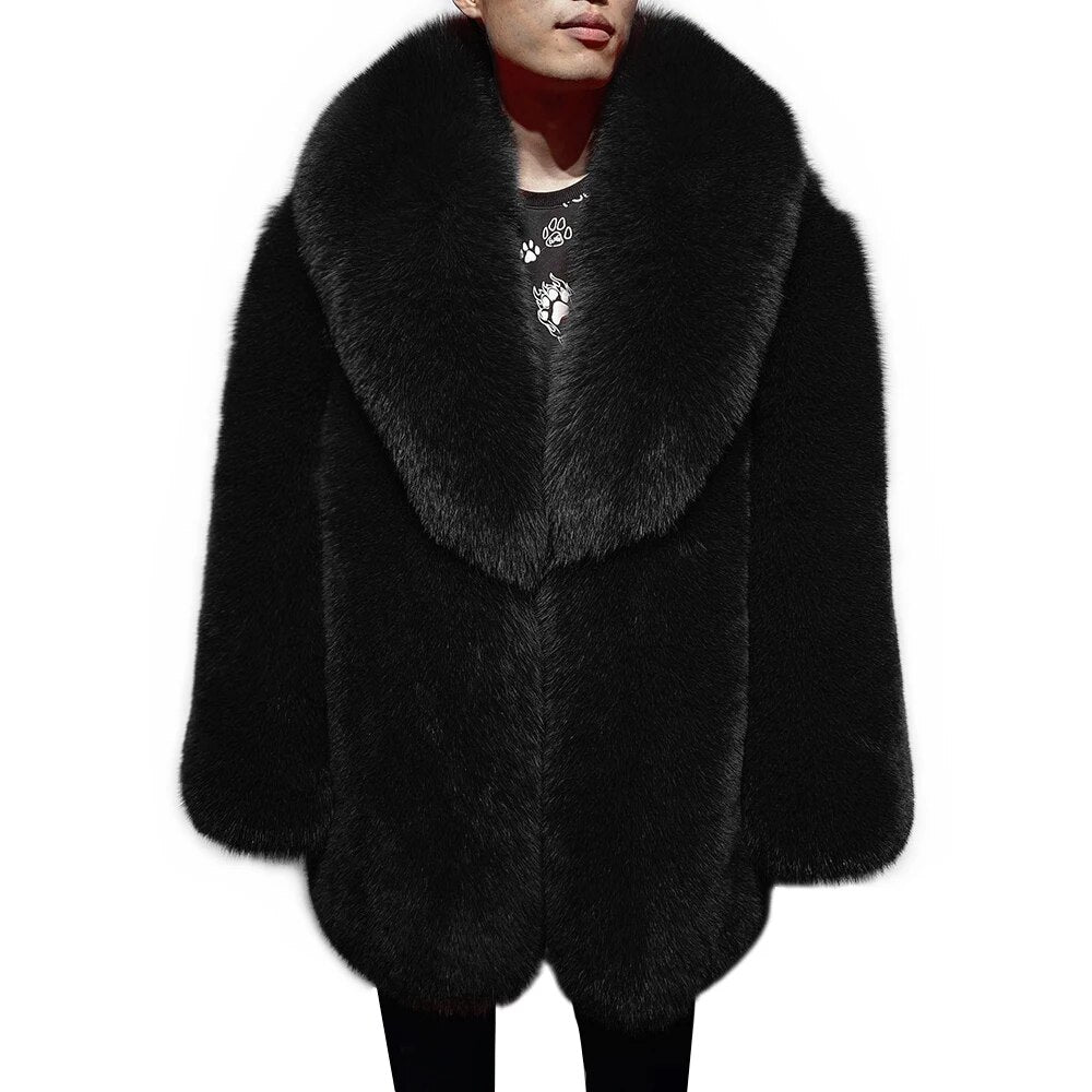 Long Men Natural Real Fox Fur Coat Winter Thick Jacket Overcoat Stand  Collar