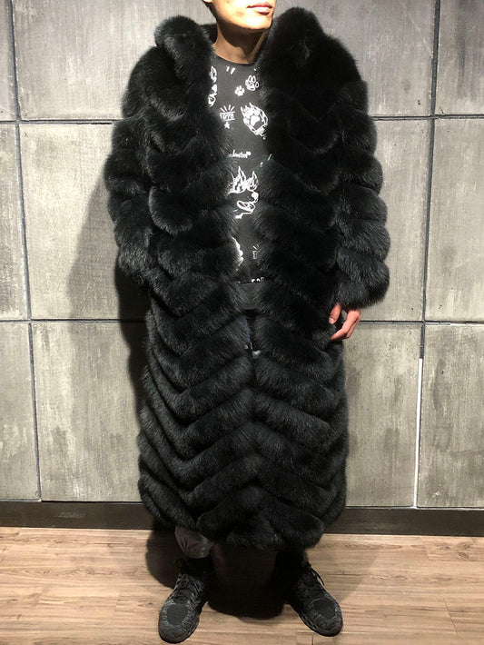 Pattern Fur Long Hooded Coats
