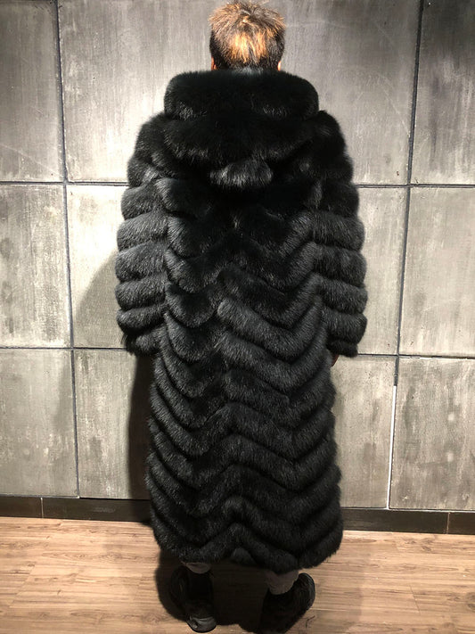 Pattern Fur Long Hooded Coats