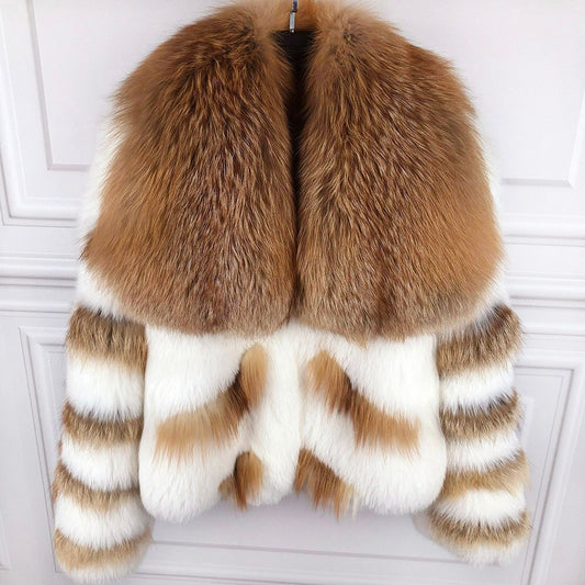 Two Tone Real Fur Thick Collar Waist Coats