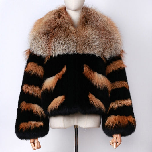 Two Tone Real Fur Thick Collar Waist Coats