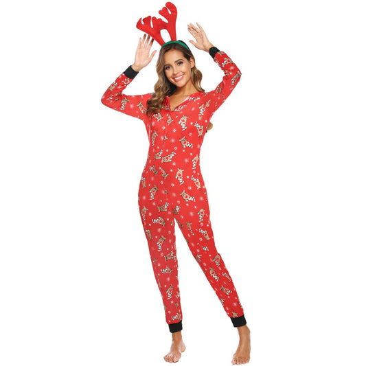 Snowflake Print Christmas Hooded Onesies Pajamas (Unisex)