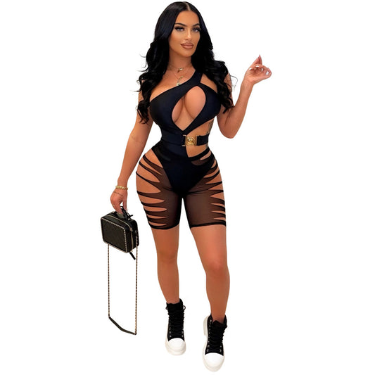 One Piece + Side Slice Mesh Shorts