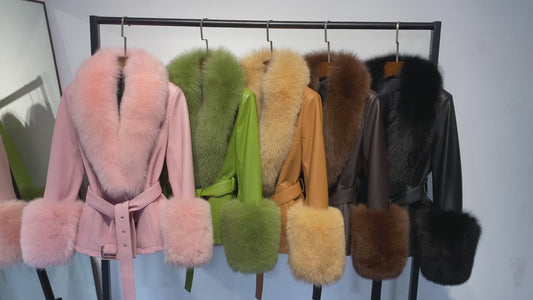 Genuine Leather Big Fur Collar & Cuff Jackets