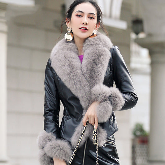 Genuine Leather Jacket Fur Collar & Cuffs
