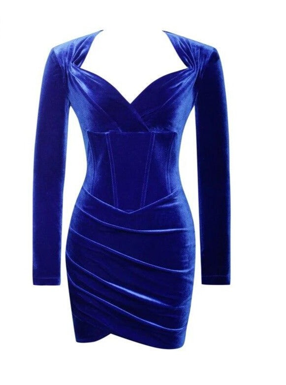 Blue Velvet Long Sleeve Mini Dress
