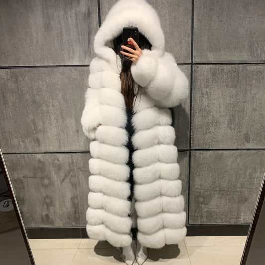 Pattern Fur Hooded X-long Coats