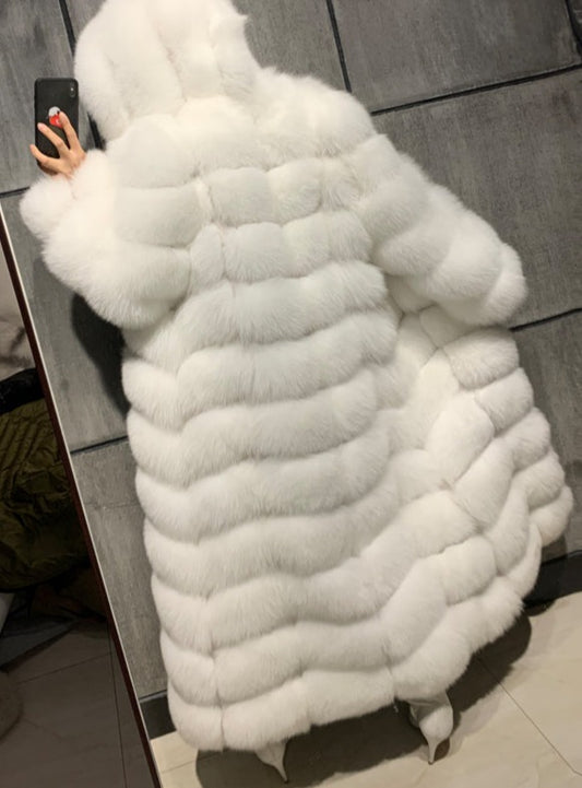 Pattern Fur Hooded X-long Coats