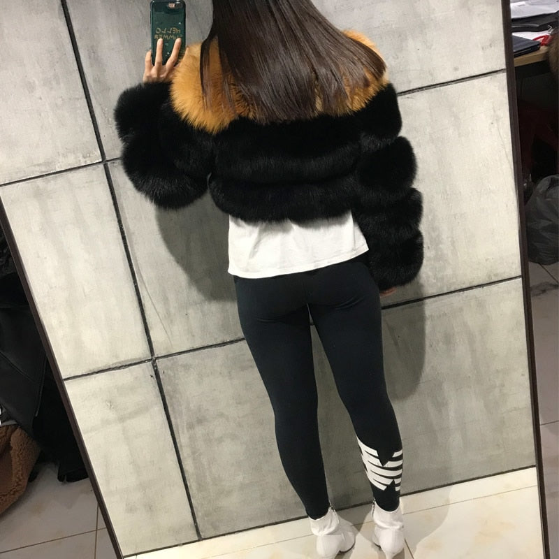 Natural Real Fox Fur 2 Tone Crop Coats (Multi-Color)