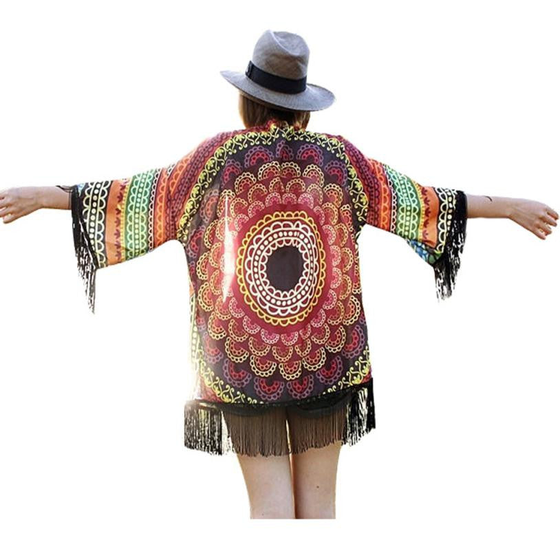 Sunflowers Printed Chiffon Shawl Kimono