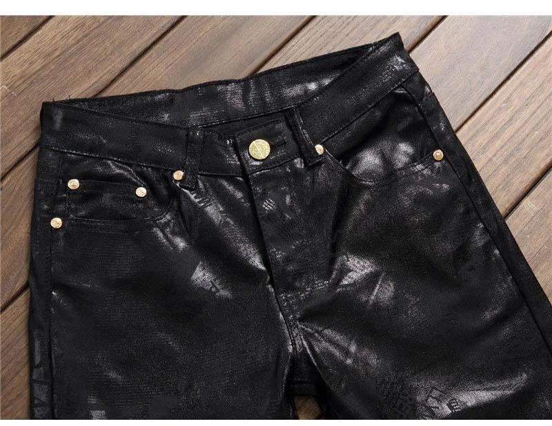 Black PU leather Slim Fit Denim Jeans