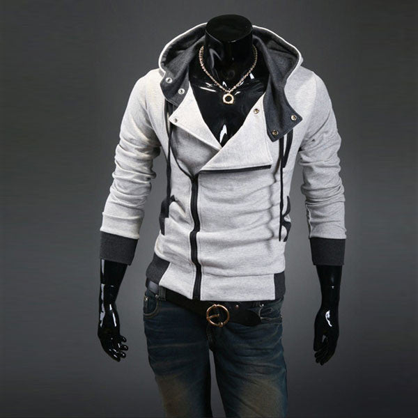 Collar Oblique button Slim Fit Hoodies