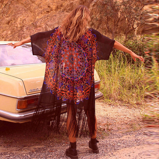 Floral Print Chiffon Kimono