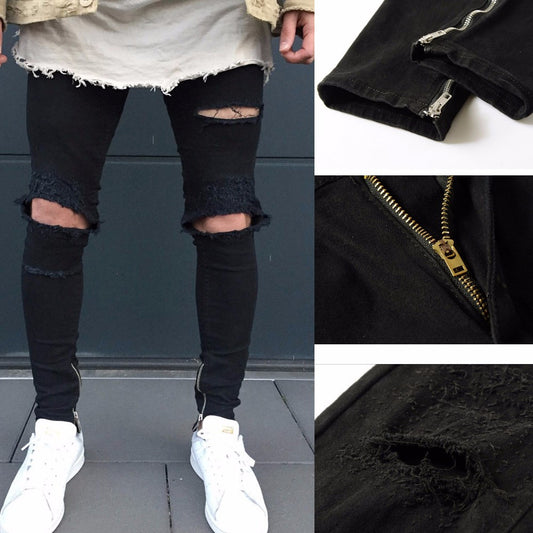 Black Ripped Slim Fit Moto Jeans