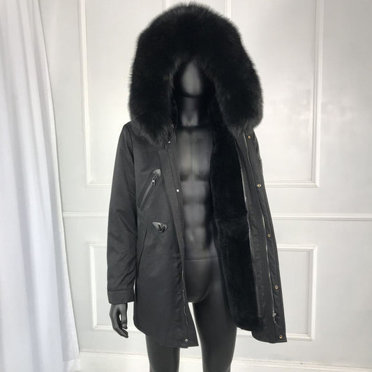 Real Fox Fur Parka Real Rabbit Fur Removable Lining Coats