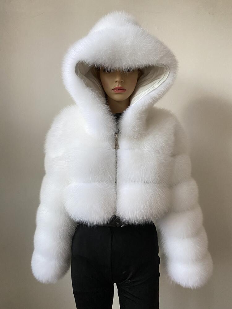 Detachable Hood Real Fox Fur Crop Coats