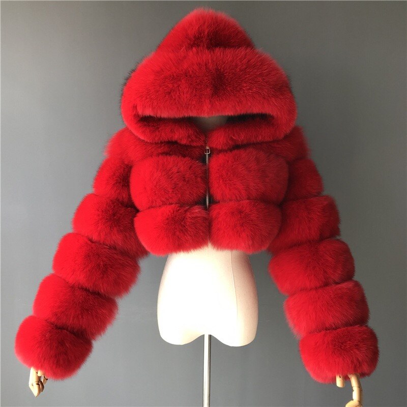 Detachable Hood Real Fox Fur Crop Coats