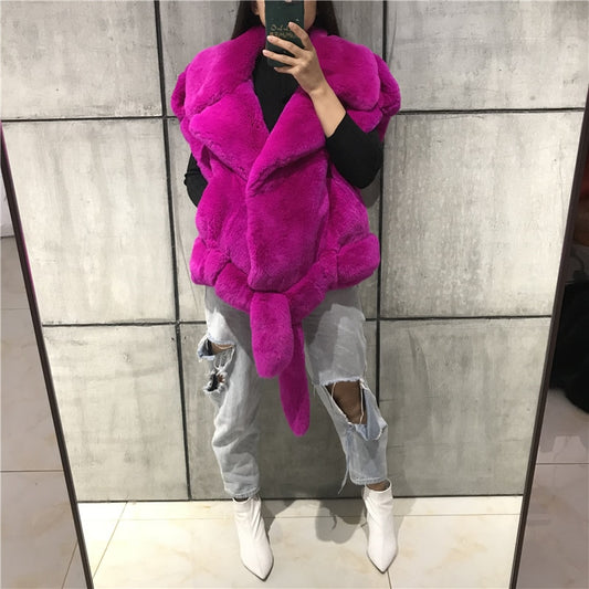 Fluffy Rex Rabbit Fur Robe Tie Vests (Multi-Colors)