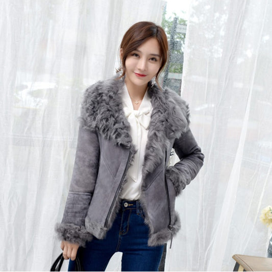 Genuine Leather Sheep Shearling Fur Slim Coat
