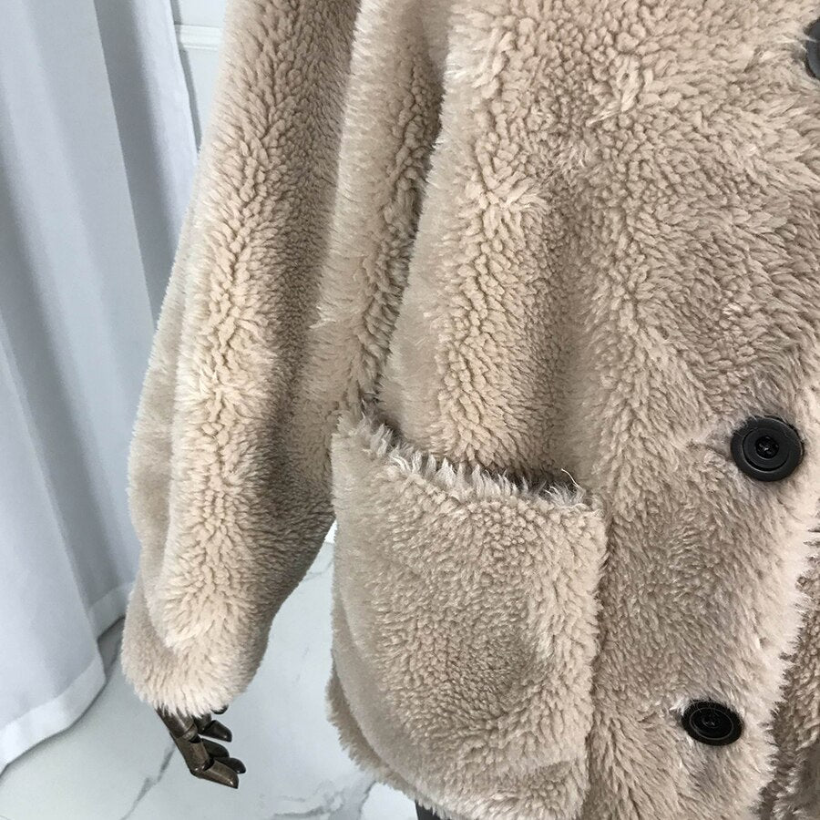 Teddy Bear Shearling Merino Sheep Fur Short Coats