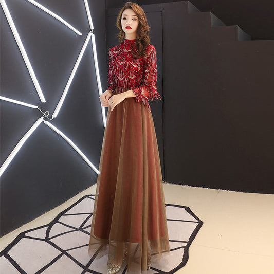 3/4 Sleeves Floor Length Sequined Dresses