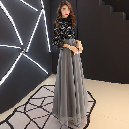 3/4 Sleeves Floor Length Sequined Dresses