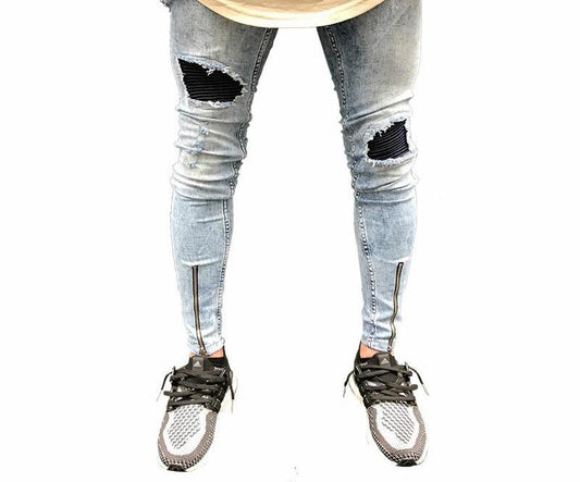 KNEE PROTECTION stretch biker Jeans Sky Blue